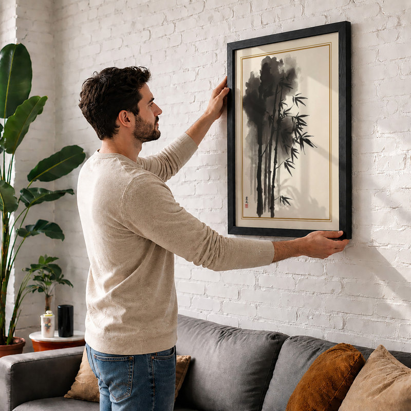 Minimalist Bamboo Japandi - Framed Print, A3 - 42.0 x 29.7 cm, White
