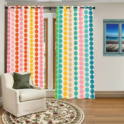2 pièces rideaux occultants à pois colorés, rideaux décoratifs pour le salon, la chambre à coucher, la cuisine, le bureau personnel