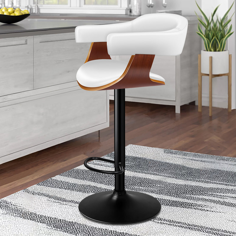 Yakira Swivel Upholstered Adjustable Height Counter Stool, White, Black