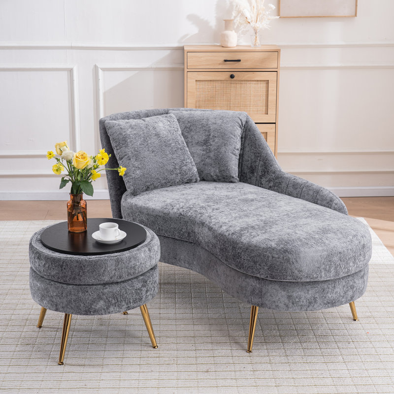Chenille Indoor Chaise Lounge, Upholstered Combination Furniture Single Sofa Chair, Living Room Bedroom Office Sofa Chair With Ottoman Storage