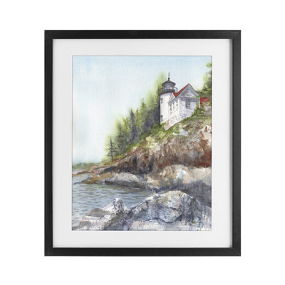 Reproduction sous verre encadrée du phare de Bass Harbor, conception de Patti Bishop