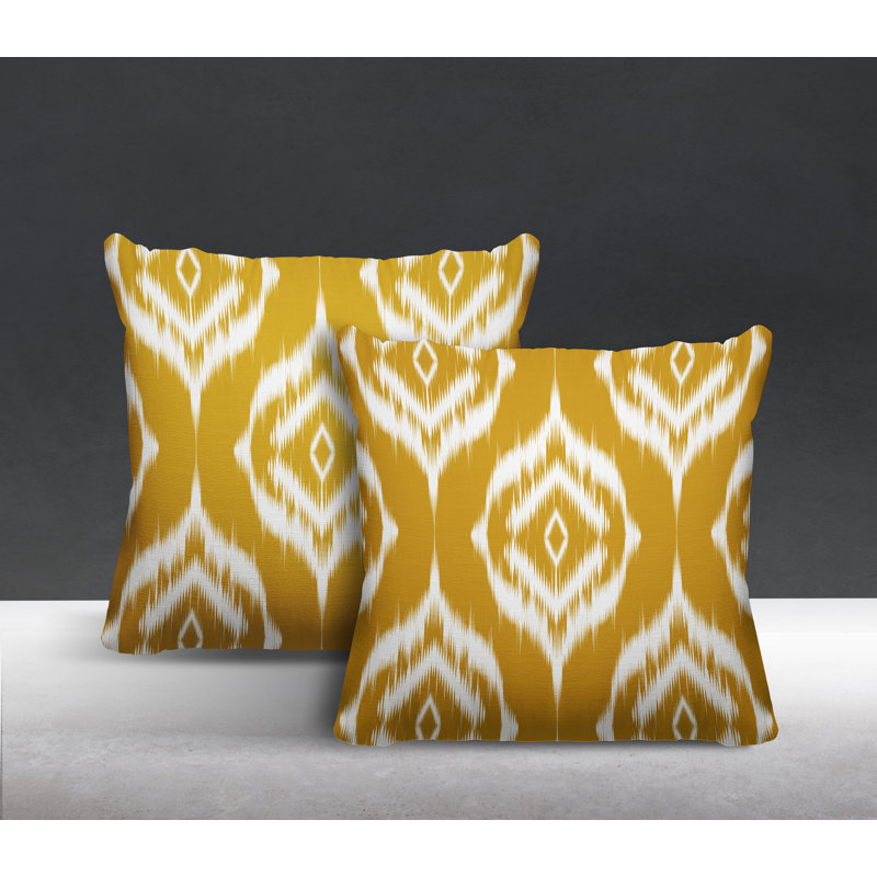 Coussin décoratif intérieur / extérieur Ikat, L 19 po x H 19 po, Jaune