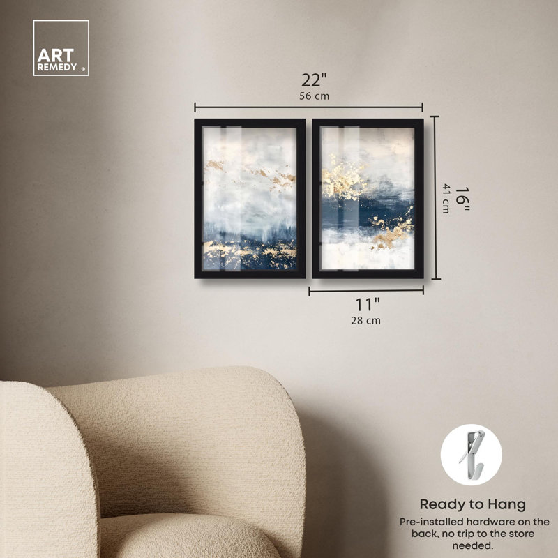 Gilded Coastal Calm Blue Art , Noir, H 16 po x l 11 po
