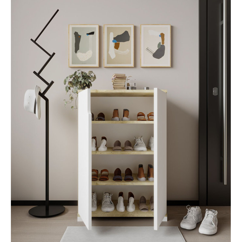 Range-chaussures pour 12 paires de chaussures, Blanc / chêne saphir