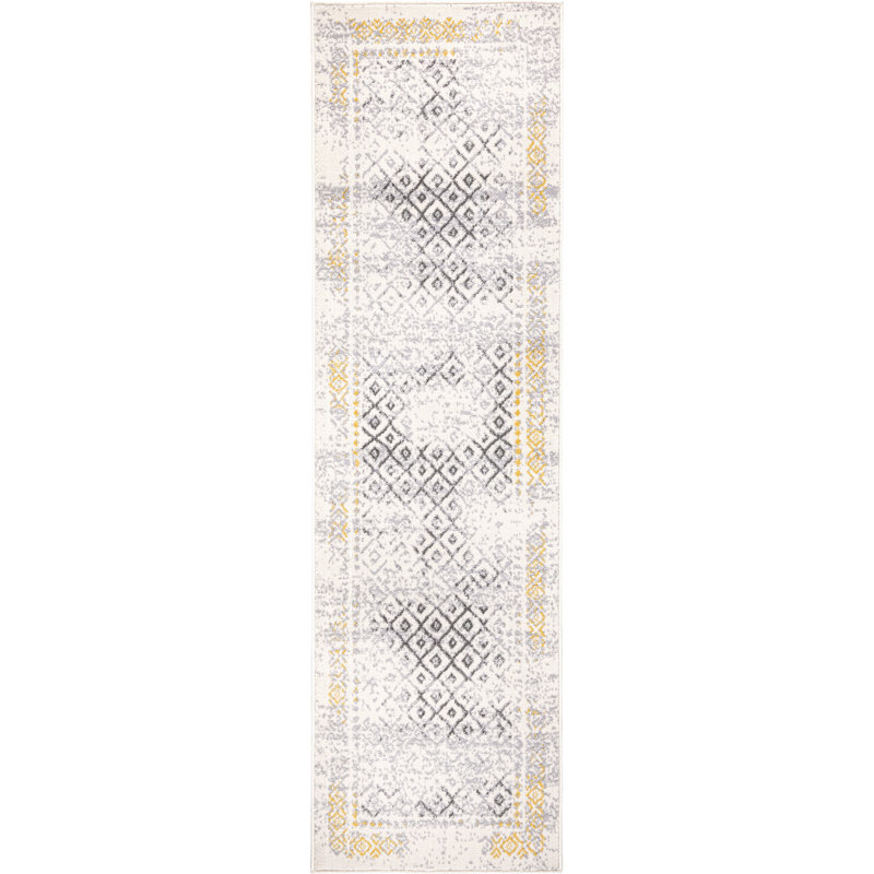 Tapis géométrique gris en polypropylène tissé à la machine, Rectangle 5 pi x 7 pi