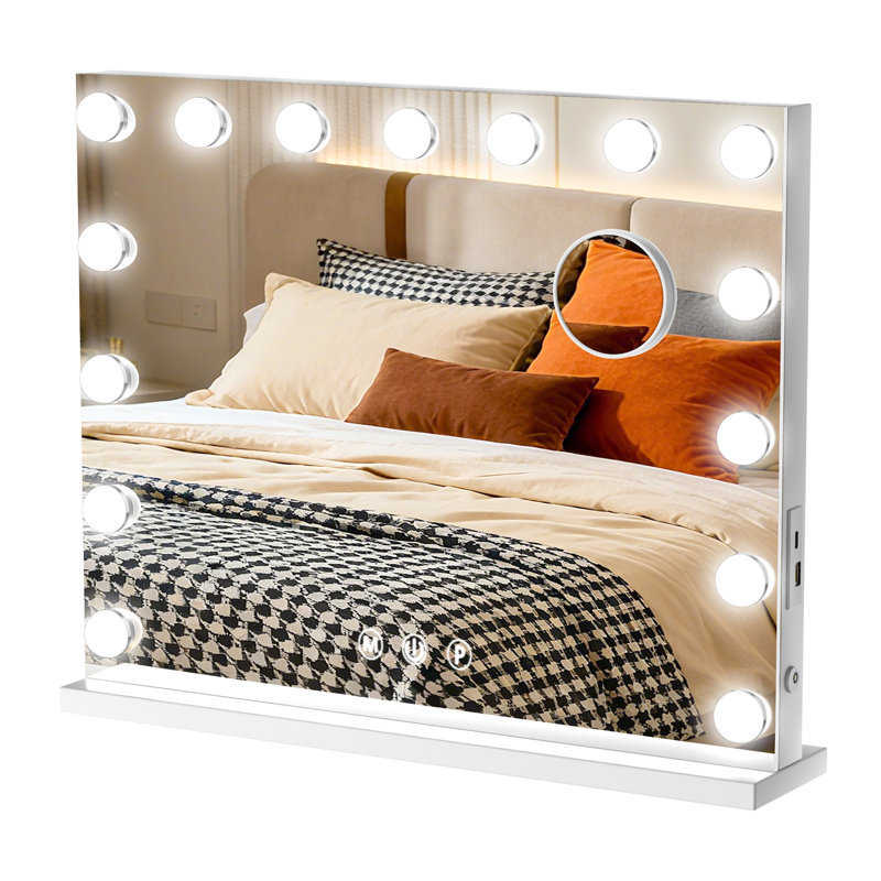 Miroir de maquillage à DEL avec lumières, miroir de coiffeuse de grande taille pour coiffeuse, chargement USB de type C, grossissement 10X, contrôle tactile, luminosité réglable, miroir de beauté intelligent