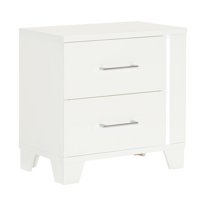 Table de chevet blanche brillante avec DEL et 2 tiroirs pour le luxe de la chambre à coucher avec éclairage en bois