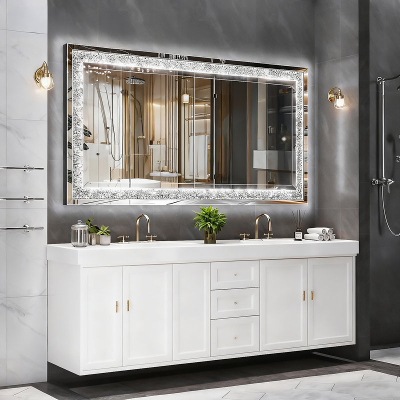 Miroir mural DEL à losanges, miroir à losanges pour la décoration intérieure, gradation et 3 modes de couleur, 36 po x 60 po