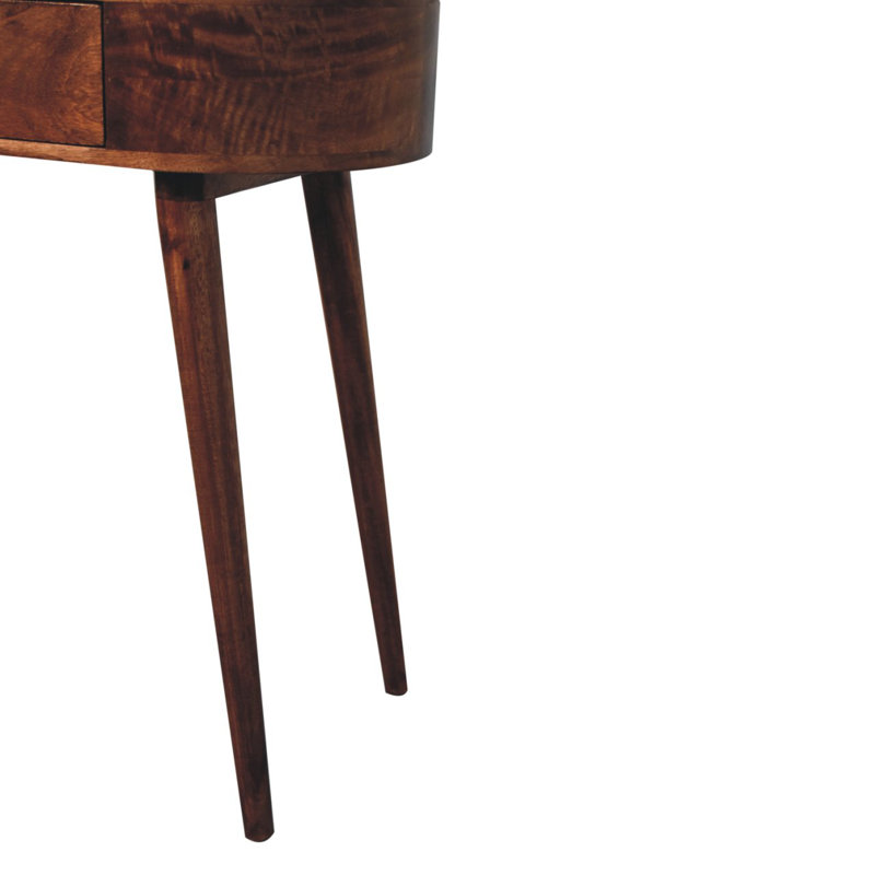 California Walnut Rounded Small Console Table with Storage Drawer