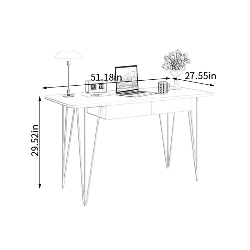 French-style Durable Rock Slab Computer Desk, 29.52" H x 51.18" W x 27.55" D