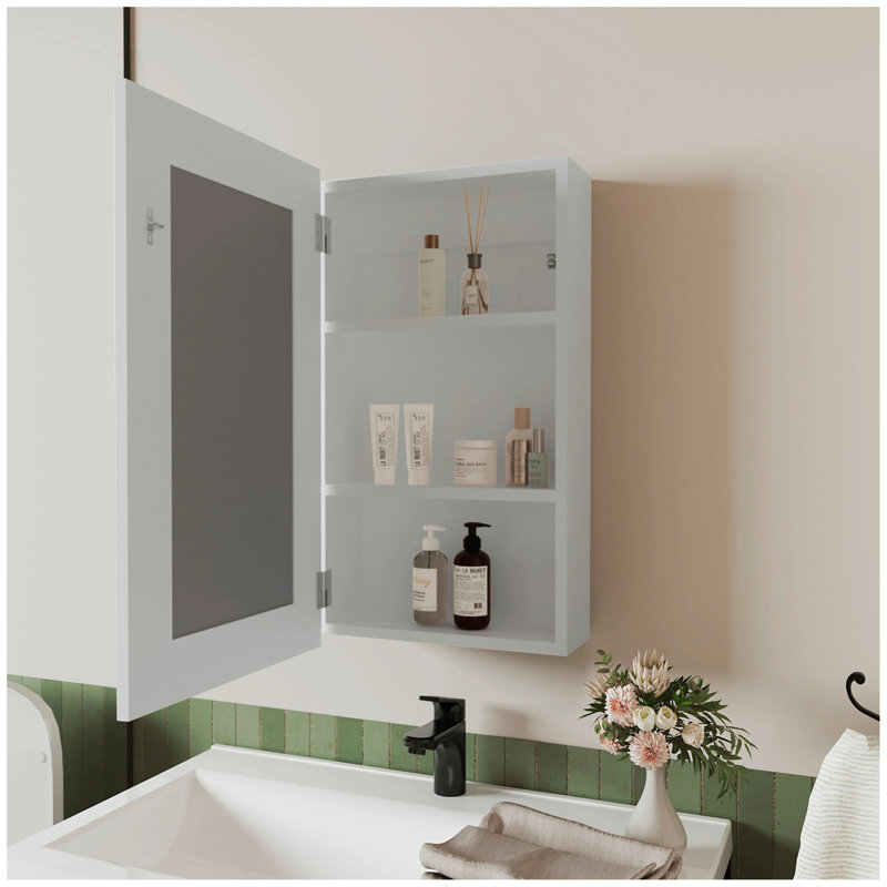 Armoire à pharmacie noire avec miroir inclus, Blanc