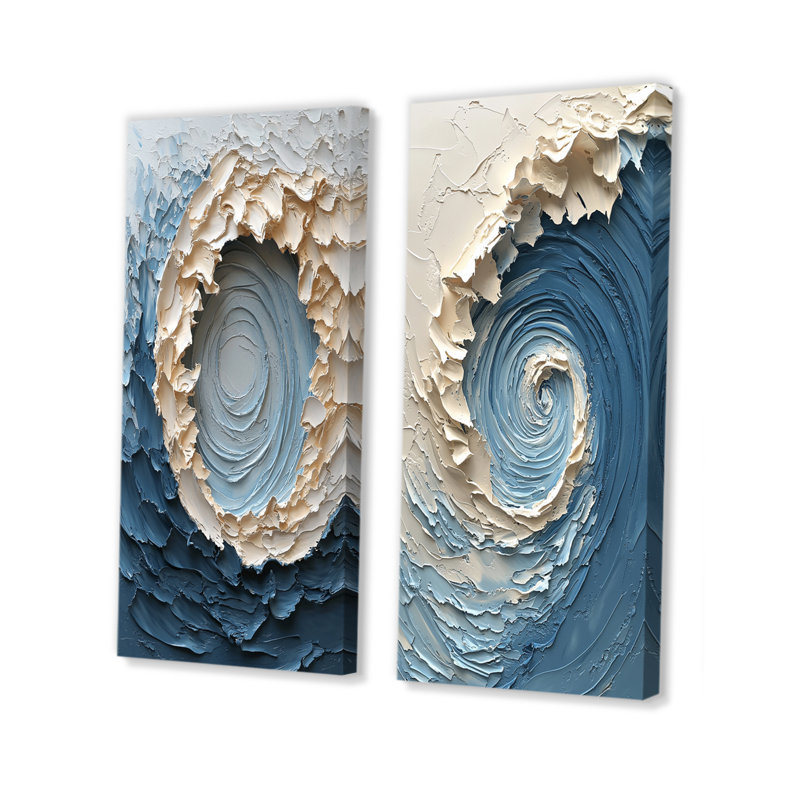 Ensemble de 2 pièces de vortex blanc océanique accentué de bleu I - Spirales abstraites, H 28 po x l 24 po, Ne s'applique pas