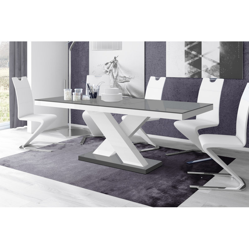 256cm Solid Oak Pedestal Dining Table, Grey/White