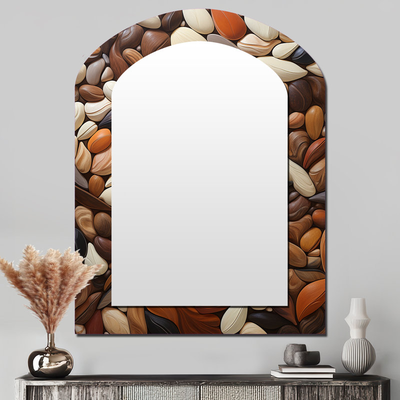 Beans Ballet Stone Collage - miroir mural unique en forme d'arche de cacao, miroir asymétrique traditionnel, impression sur métal