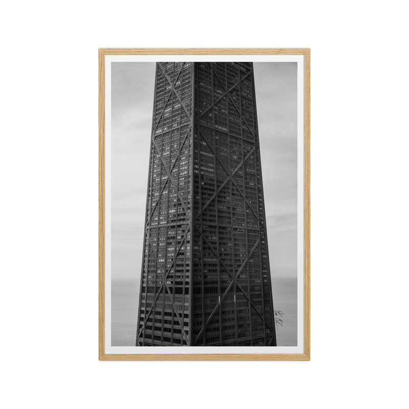 Hancock en noir et blanc, H 40 po x l 27 po x P 1,5 po, Toile encadrée artisanale, Chêne