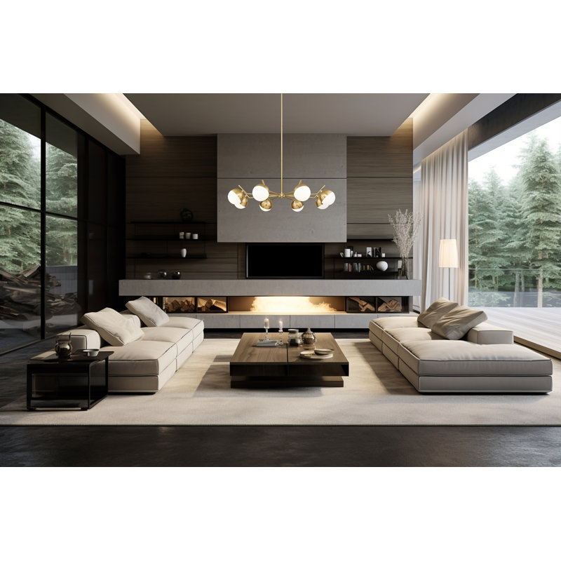 Lustre 8 lumières Trombetta en noir mat, Doré