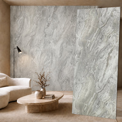 Panneaux muraux gris imitation marbre UV 4 pi x 9 pi Falkirk Irvine III (paquet de 2)
