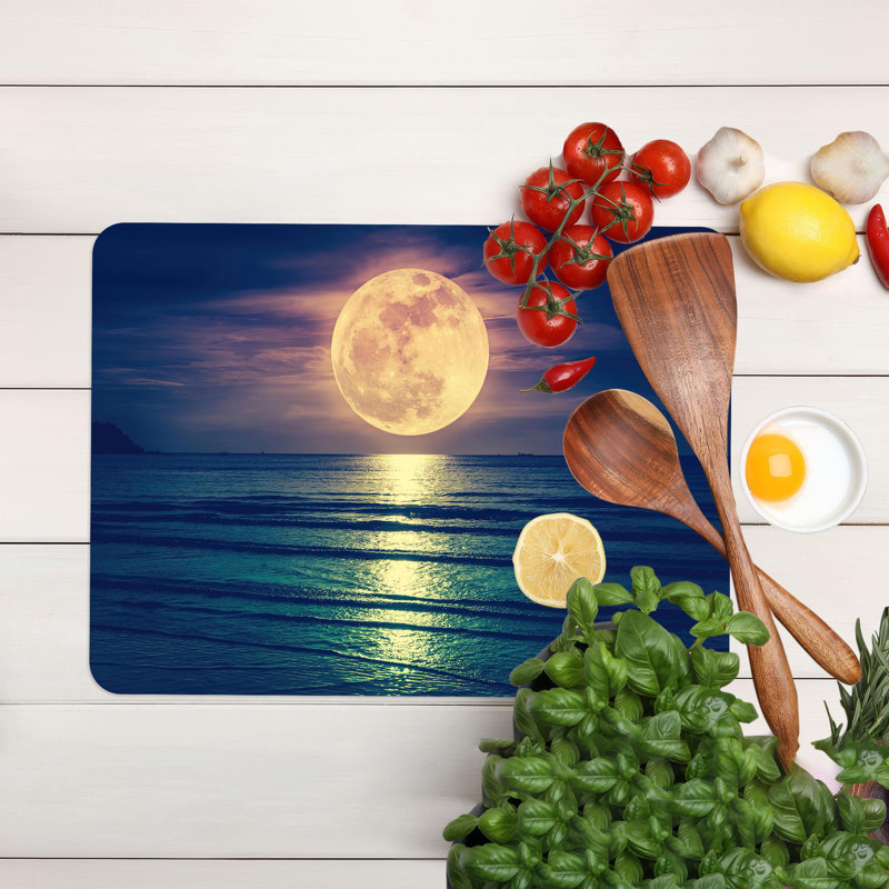 Crescent Moon and Ocean Waves Illustrated Cutting Board Made from Durable Glass Perfect for Modern Kitchen Decor