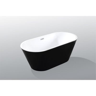 59" Acrylic Freestanding Bathtub, Stand Alone Soaking Tub, Glossy Black Acrylic, Toe-Tap Chrome Drain, Cupc Certified