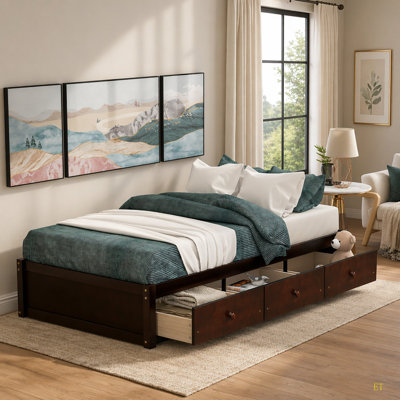 Twin Size Platform Storage Bed With 3 Drawers
