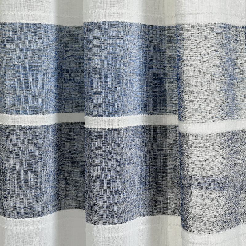 Textured Stripe Sheer Sheer Curtain Pair, Navy