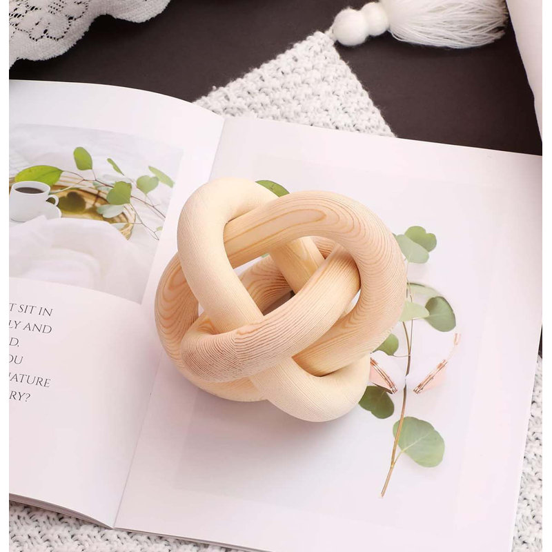 Chain Link Decor 3 Link Wood Knot Decor Hand Carved Coffee Table Decor Modern Shelf Decor, Natural