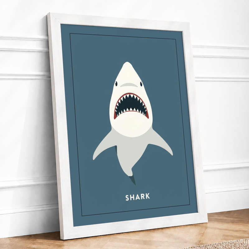 Shark Minimalist - Framed Print, A4 - 29.7 x 21.0 cm, White