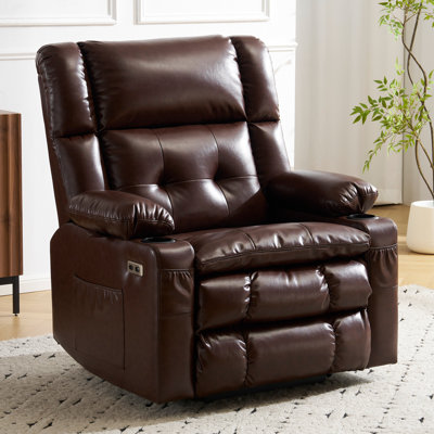 Fauteuil inclinable chauffant et massant à double moteur Grace avec rangement intégré dans les accoudoirs, brun