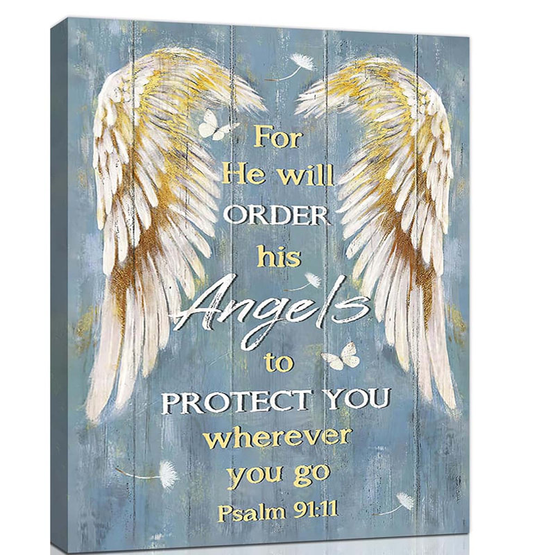 Psalm 91 Wall Art Bible Verse Wall Decor Scriptures Canvas Painting., 60 cm H x 40 cm W