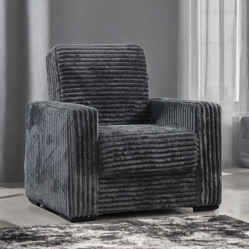Fauteuil Monet, Noir, Velours côtelé gris