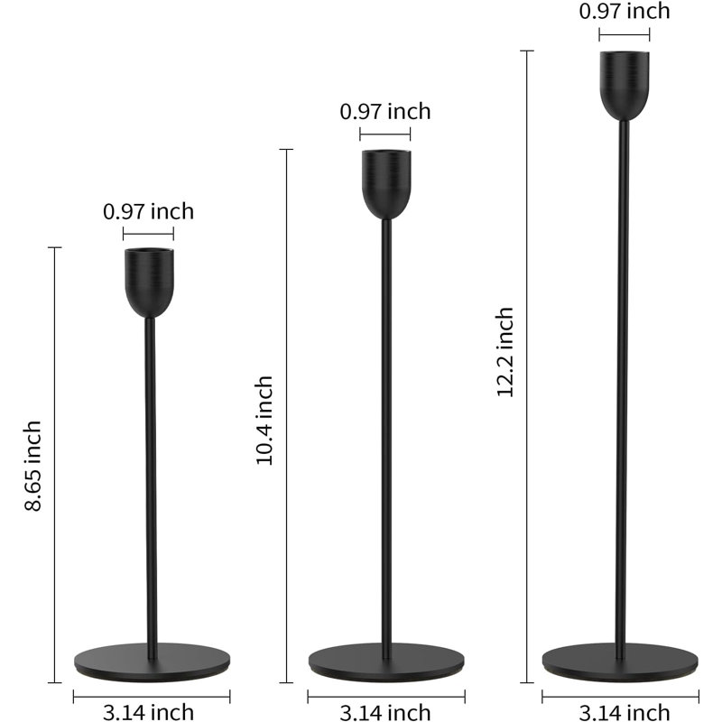 Black Tall Candle Candlestick Holder, 3PCS Taper Pillar Candle Sticks Stand Holders Decor, Centerpiece Dining Table Wedding Festive Fireplace Mantle Vintage Room Decorations, Housewarming Gift