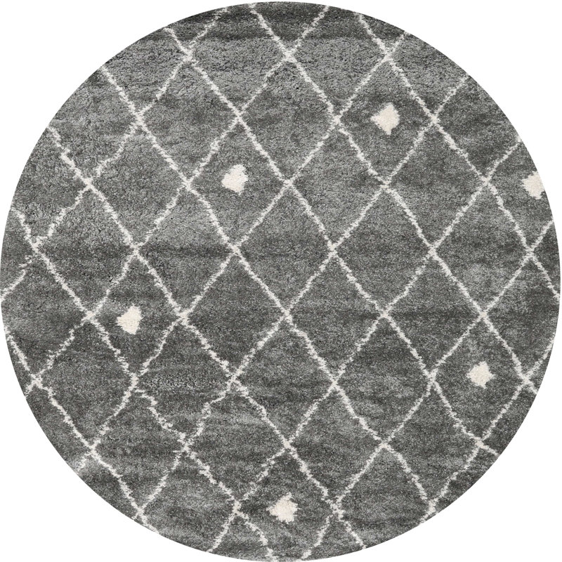 Tapis contemporain gris, Rond 8 pi