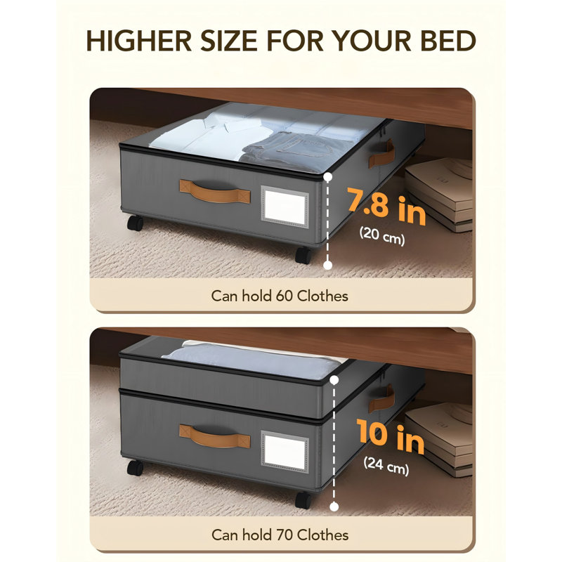 Under Bed Storage with Wheels, Rolling Bins with Lids, 2 Pack, (Grey), Gray