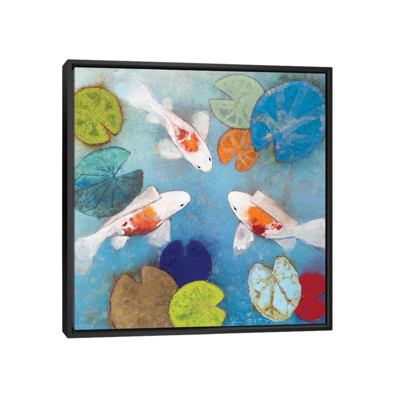 «Koi II», peinture sur toile, H 18 po x l 18 po x P 1,5 po, Toile encadrée noire, Pas de tapis