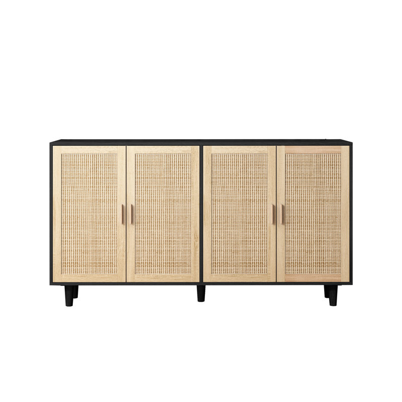Rangement décoratif à 4 portes, noir - pour chambre à coucher, salon, bureau, construction, grande capacité de rangement, tablette réglable, facile à assembler et à nettoyer