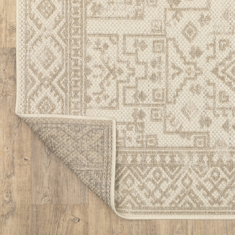 Tavraj Global Distressed Tribal Beige / Ivory Indoor/Outdoor Rug, Rectangle 5'3" x 7'3"