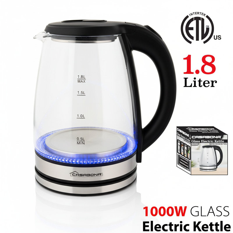 1.8 Liter Electric Glass Kettle. 1000 W