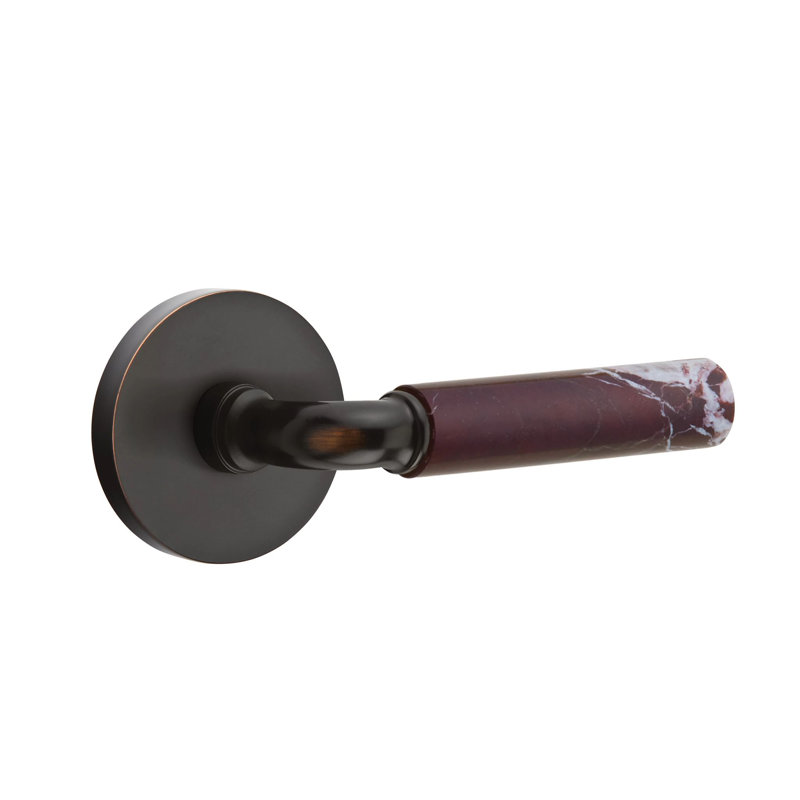 Ensemble de leviers de passage Emtek Select avec rosette à disque et tige R-Bar, levier en marbre Rosso Levanto (CF)