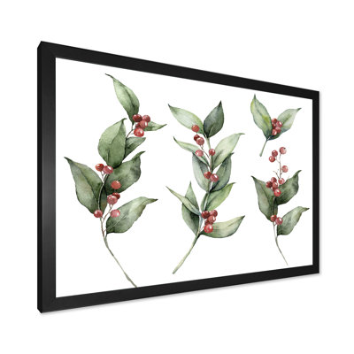 Ensemble de Noël avec branches et Berrie rouge - Peinture sur toile
