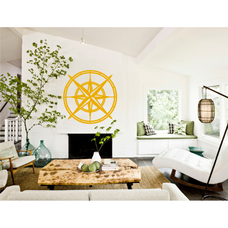 Décalcomanie murale boussole north star, Jaune signalisation, H 38 po x l 38 po x P 0,01 po