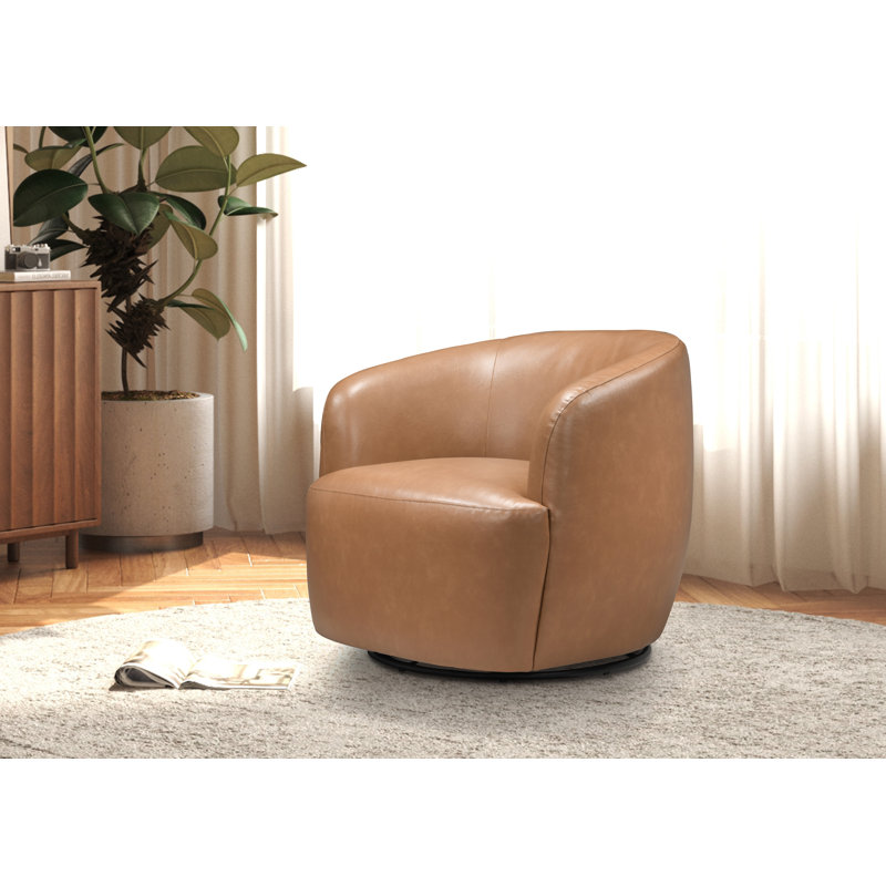 Lechlade 32" W Vegan Leather Upholstered Swivel Barrel Chair