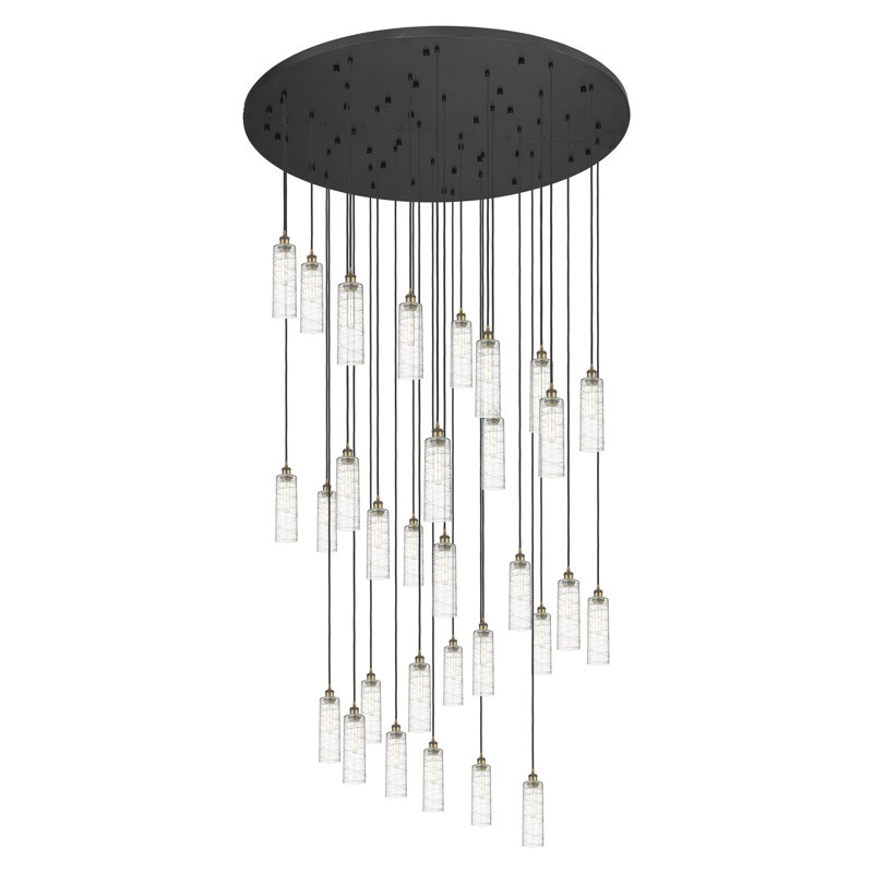 Caius - Luminaire suspendu à cordon 60 lumières 31 po, Laiton brossé, Tourbillon déco