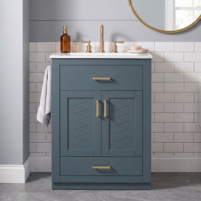 Meuble-lavabo 24 po avec lavabo en céramique intégré, armoire de salle de bain avec 2 portes, 1 tiroir basculant et meuble-lavabo simple pour salle de bain de petite et moyenne taille
