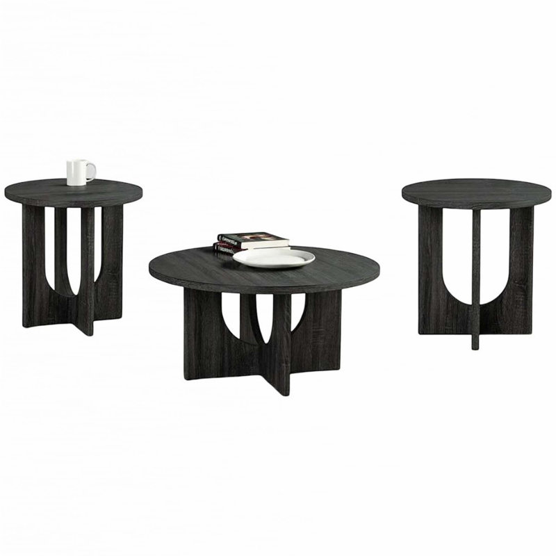 Ensemble de table 3 pièces 1 table basse ronde 2 x table de bout ronde, Gris