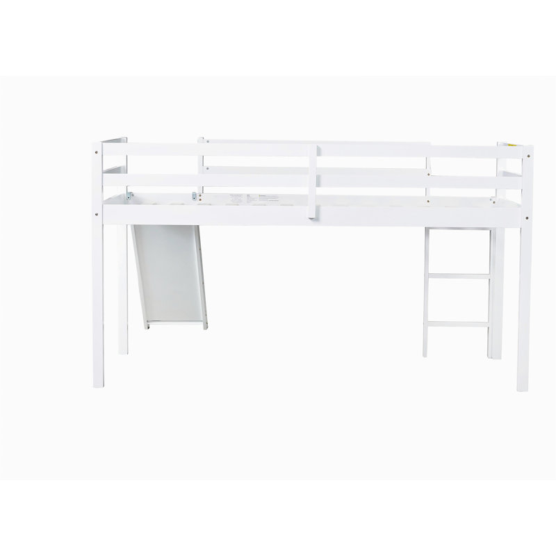 Lit superposé avec glissade, échelle, barrière de sécurité, bois d'hévéa, Blanc