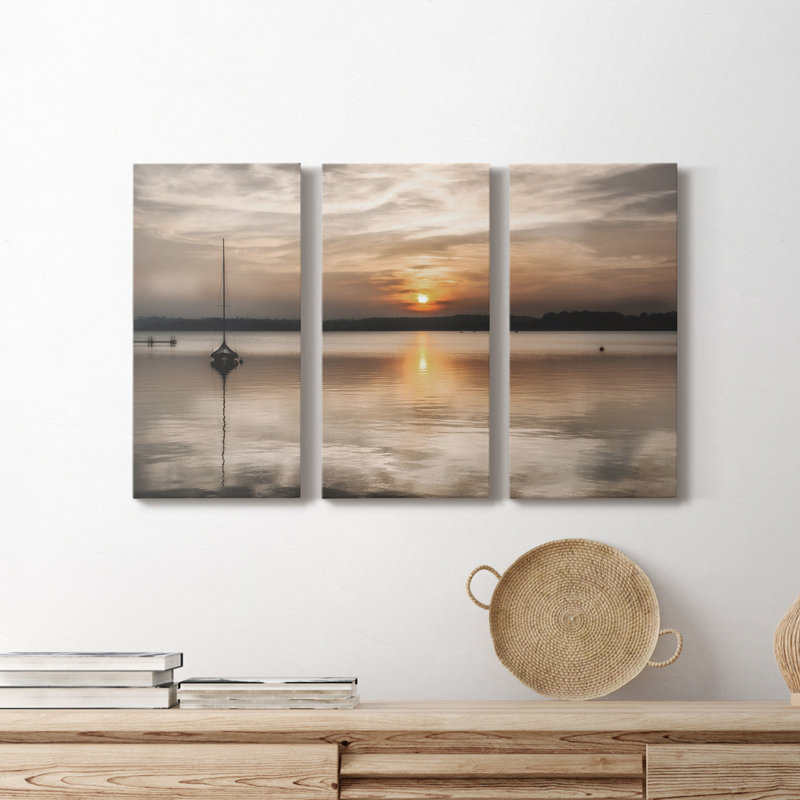 Doux coucher de soleil - Photographie sur toile tendue 3 pièces, H 27 po x l 54 po x P 1 po