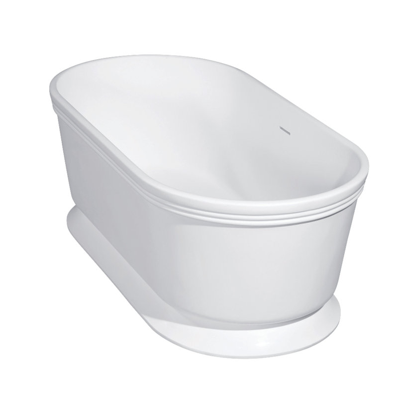 Baignoire à piédestal à double face avec drain 59 "Aqua Eden Aquastone, blanc brillant / blanc mat