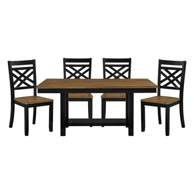 Ensemble de table de salle à manger à 2 tons avec finition brun noir et 5 pièces avec tablette de rangement et 4 chaises d'appoint