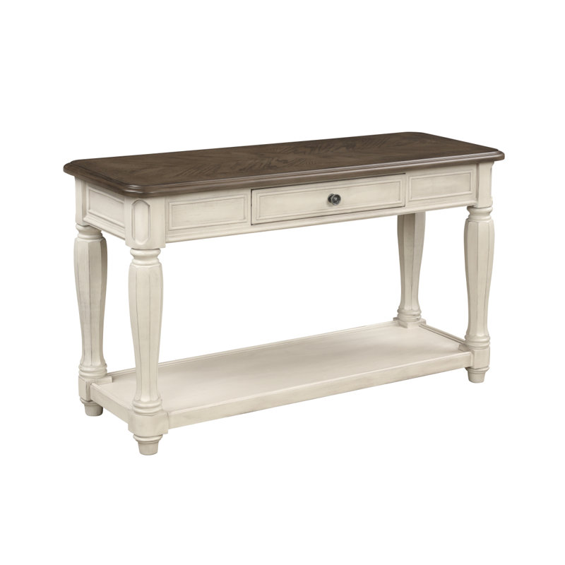Console antique blanche et brune avec rangement