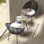 Ensemble bistro de patio 3 pièces Kulp, ensemble de conversation extérieure avec balcon, table basse et coussins en verre trempé, corde tissée résistante à l'eau pour la piscine